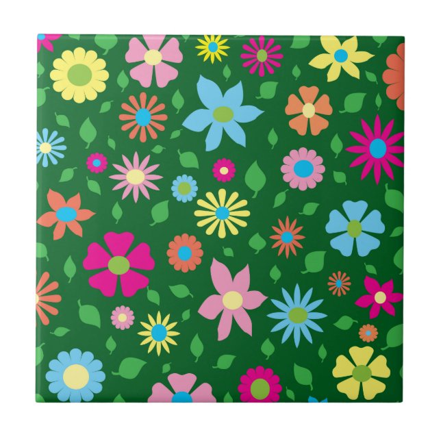Colorful floral pattern    ceramic tile (Front)