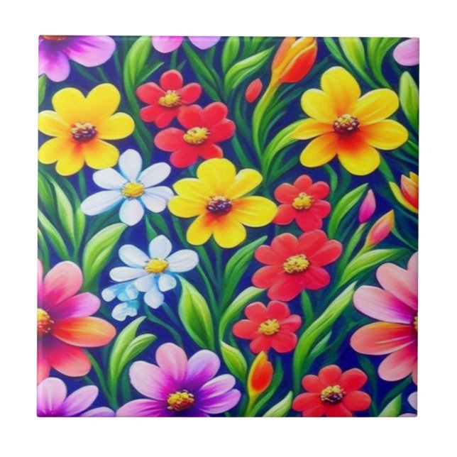 Colorful floral pattern ceramic tile (Front)