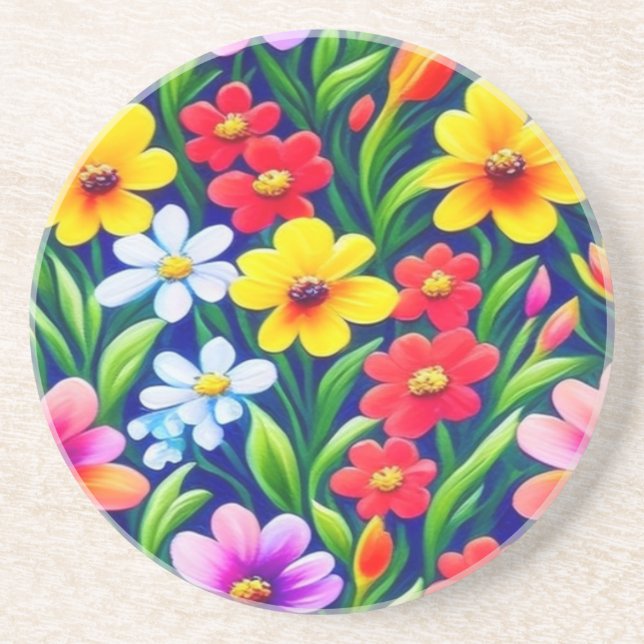 Colorful floral pattern coaster (Front)