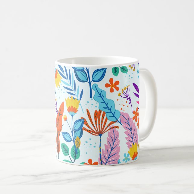 Colorful Floral Pattern Coffee Mug (Front Right)