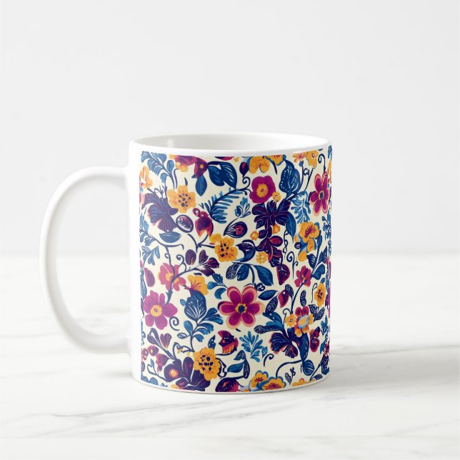 Colorful Floral Pattern Coffee Mug (Left)