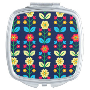 Colorful Floral Pattern Compact Mirror