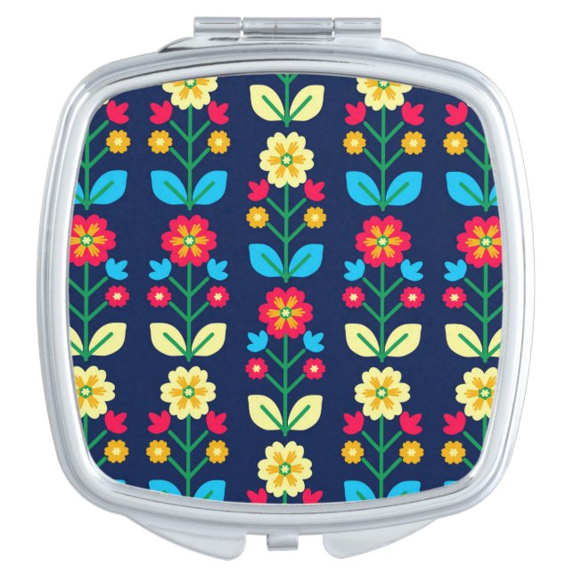 Colorful Floral Pattern Compact Mirror (Front)
