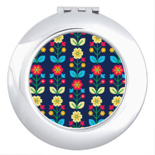 Colorful Floral Pattern Compact Mirror