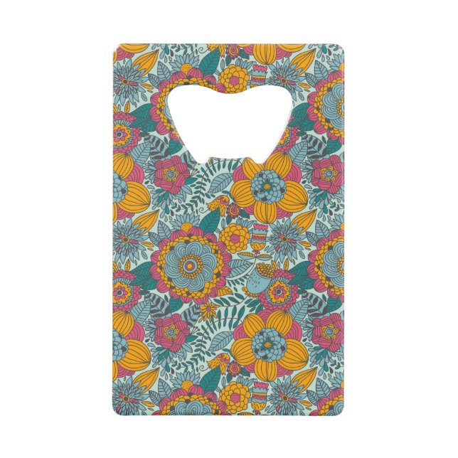 Colorful floral pattern credit card bottle opener (Front)