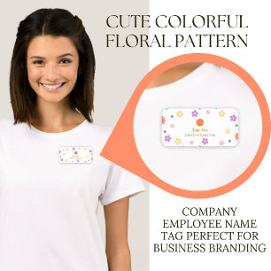 Colorful Floral Pattern Custom Logo & Employee Name Tag