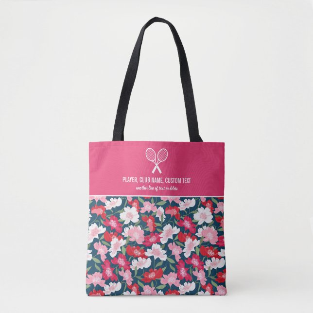 Colorful Floral Pattern Custom Tennis Racket Tote Bag (Front)