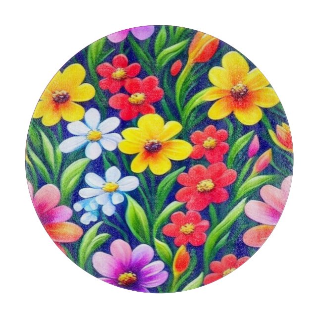 Colorful floral pattern cutting board (Front)