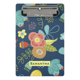 Colorful Floral Pattern Dark Blue Personalised Mini Clipboard