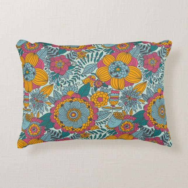 Colorful floral pattern decorative pillow (Front)