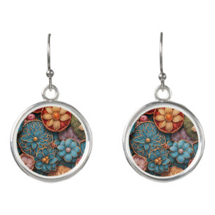 Colorful floral pattern earrings