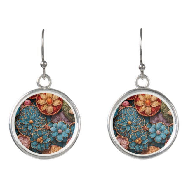 Colorful floral pattern earrings (Front)