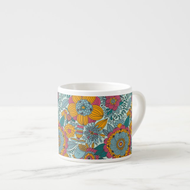 Colorful floral pattern espresso cup (Front Right)