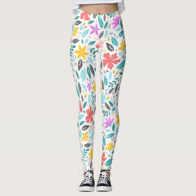 Colorful Floral Pattern Exercise Leggings (Front)