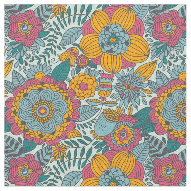 Colorful floral pattern fabric (Close Up)