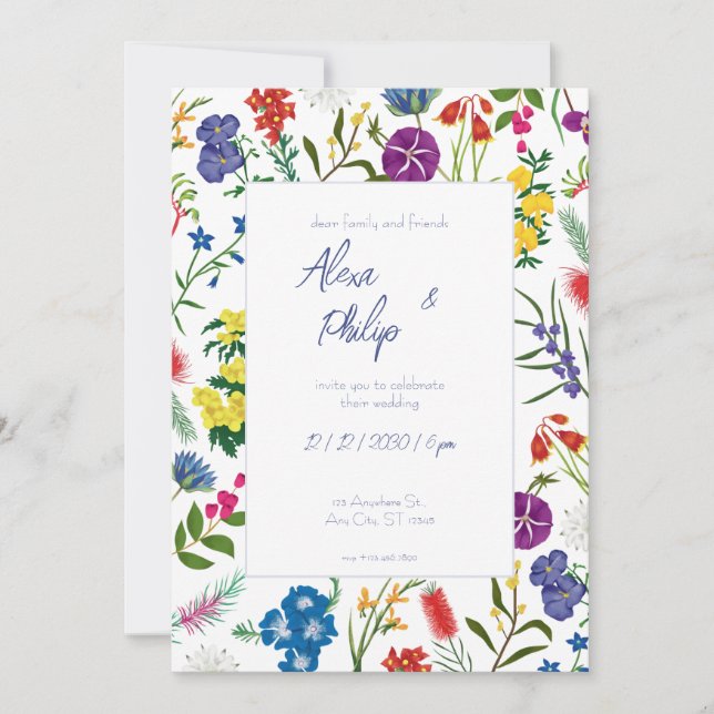 Colorful Floral Pattern Feminine Wedding  Invitation (Front)