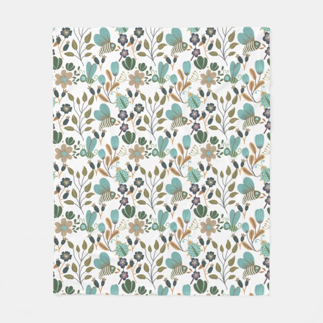 Colorful Floral Pattern Fleece Blanket (Front)