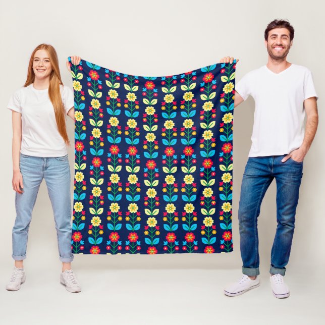 Colorful Floral Pattern Fleece Blanket (In Situ)