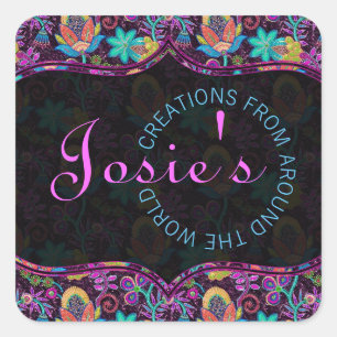 Colorful Floral Pattern Glass Beads Look Square Sticker