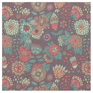 Colorful floral pattern in cartoon style fabric