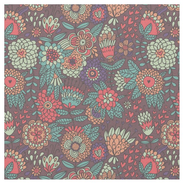Colorful floral pattern in cartoon style fabric (Close Up)