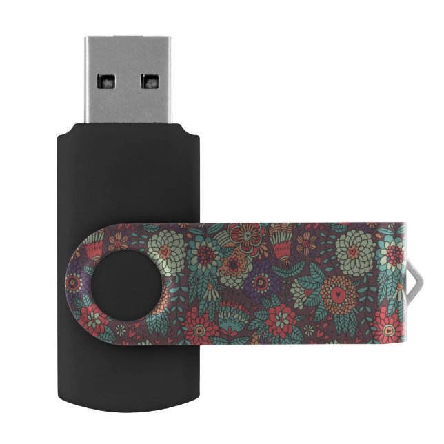 Colorful floral pattern in cartoon style flash drive (Opened)