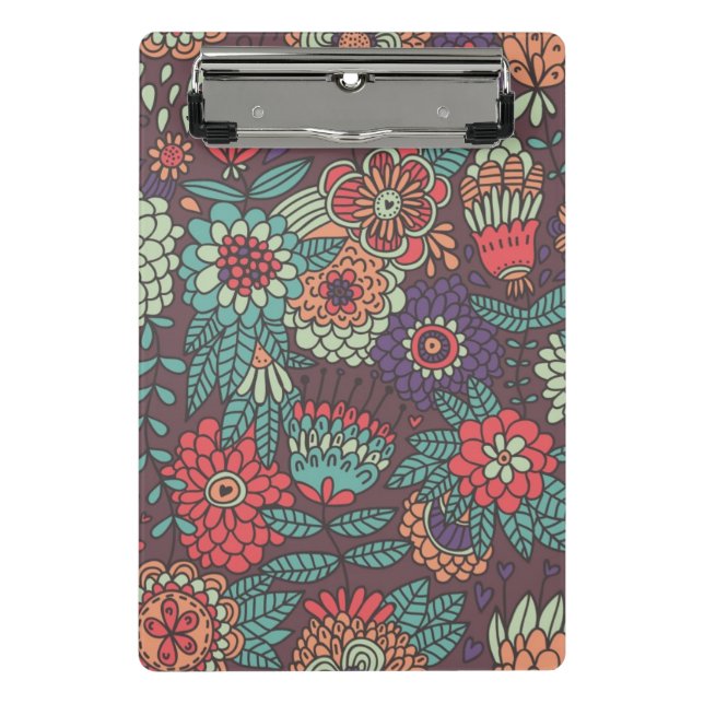 Colorful floral pattern in cartoon style mini clipboard (Front)