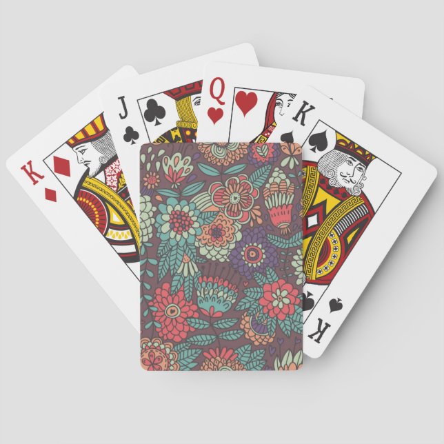 Colorful floral pattern in cartoon style poker cards (Back)
