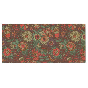 Colorful floral pattern in cartoon style wood USB flash drive