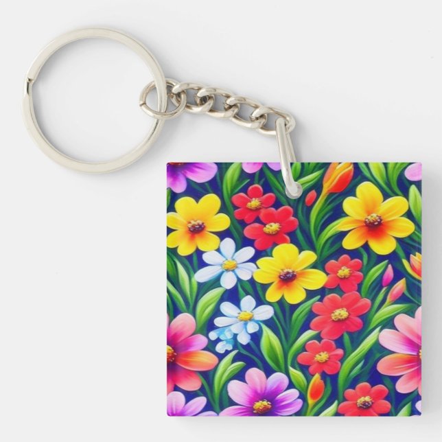 Colorful floral pattern keychain (Front)
