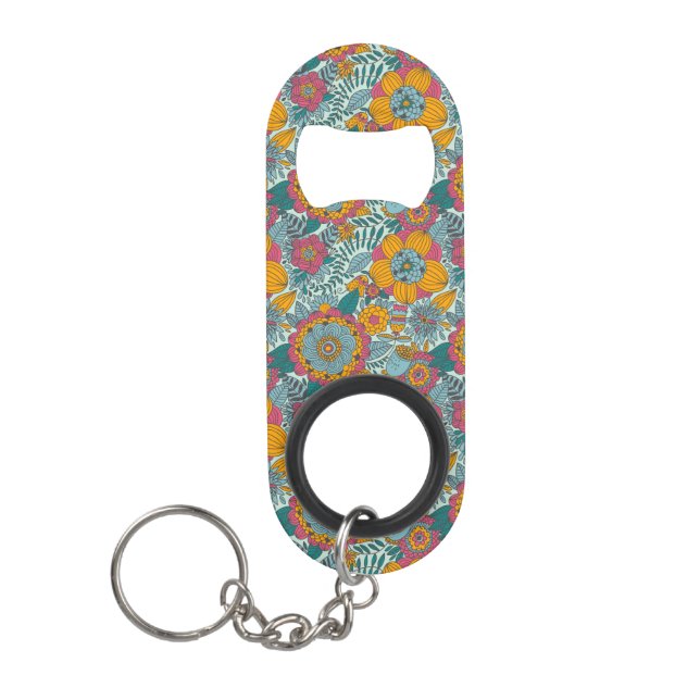 Colorful floral pattern keychain bottle opener (Front)