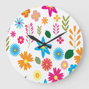 Colorful Floral Pattern Large Clock