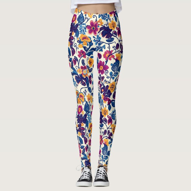 Colorful Floral Pattern Leggings (Front)