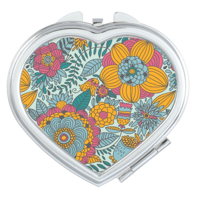 Colorful floral pattern makeup mirror (Front)