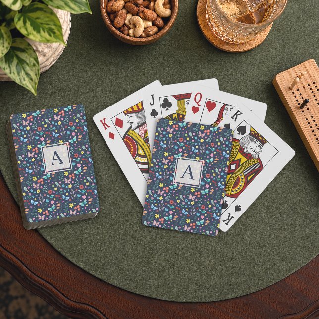 Colorful Floral Pattern Monogram Playing Cards (Creator Uploaded)