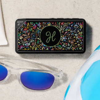 Colorful Floral Pattern Monogrammed Bluetooth Speaker