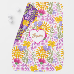 Colorful Floral Pattern Name Monogram Floral Cute Baby Blanket