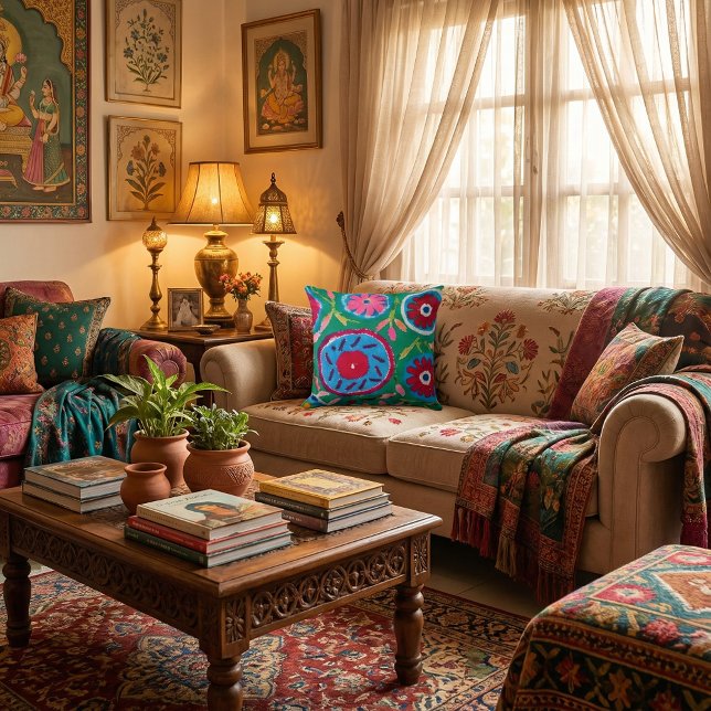   Colorful Floral  pattern nature vibrant flowers Throw Pillow (Creator Uploaded)