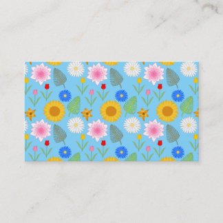 Colorful Floral Pattern on Blue. Business Card