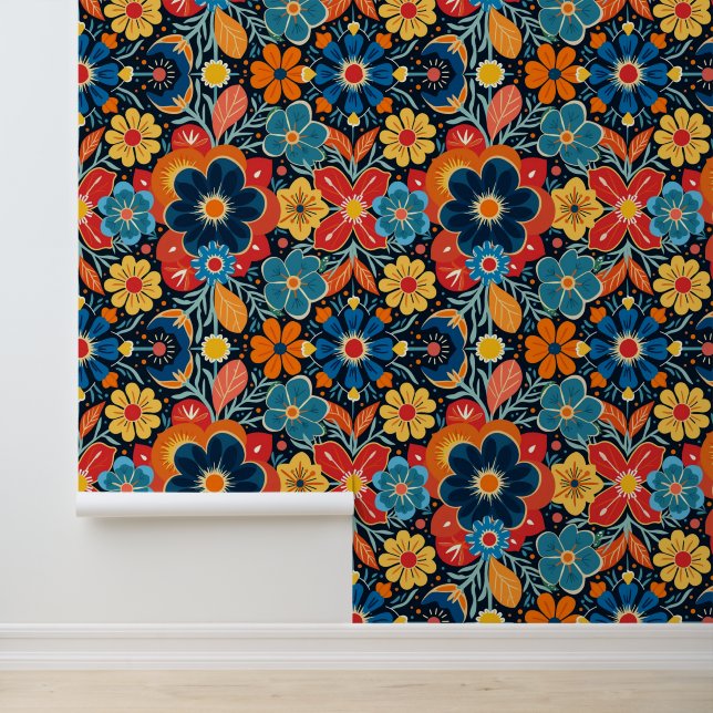 Colorful Floral Pattern on Dark Background Wallpaper (Application)