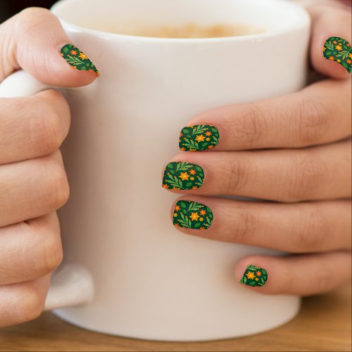 Colorful Floral Pattern on Green Background Minx Nail Art