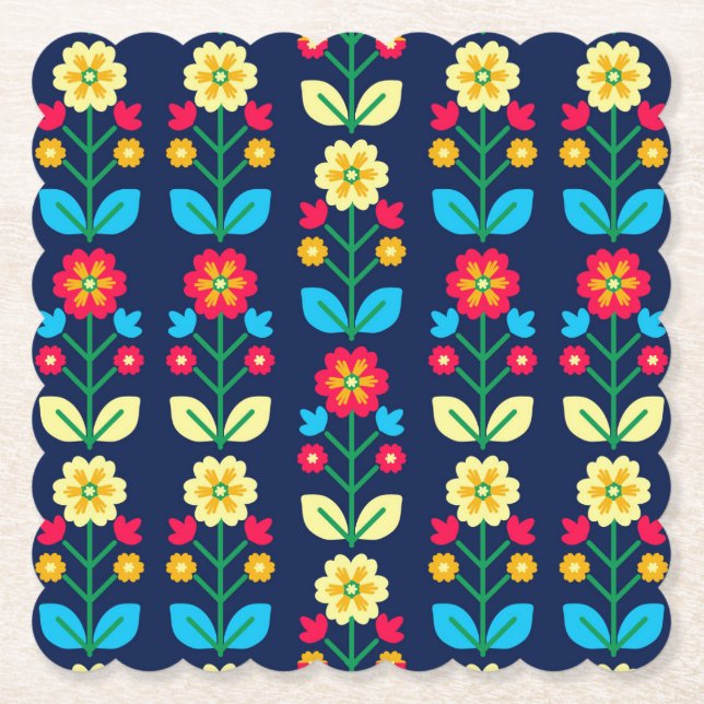 Colorful Floral Pattern Paper Coaster (Front)