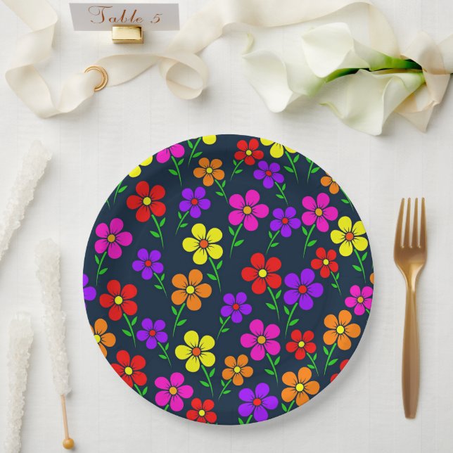 Colorful Floral Pattern Paper Plates (Wedding)
