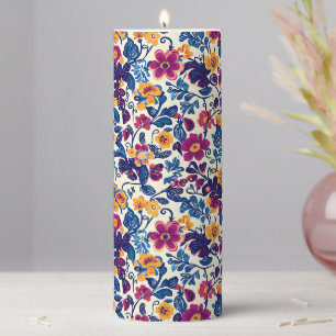 Colorful Floral Pattern Pillar Candle
