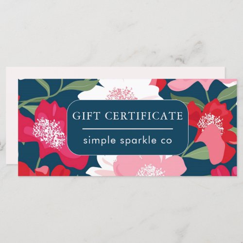 Colorful Floral Pattern Pink Blue Gift Certificate