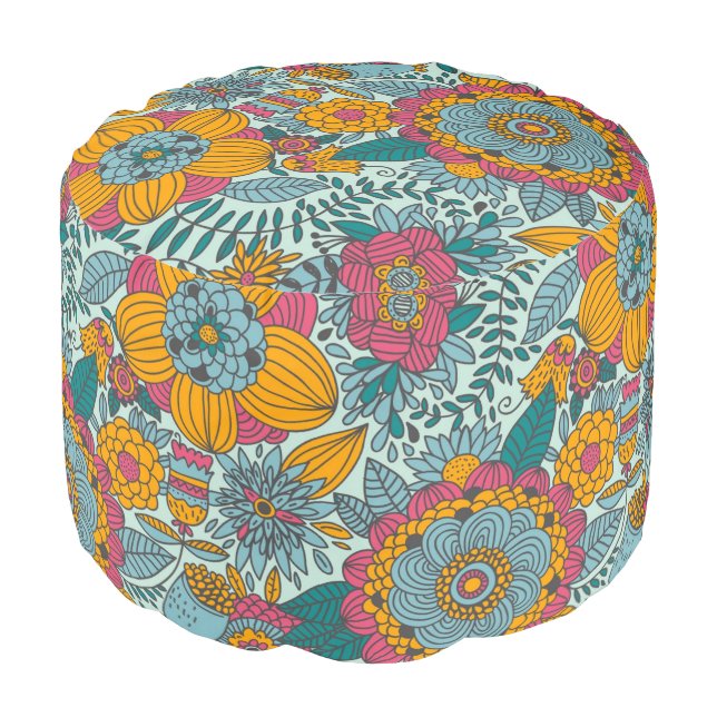 Colorful floral pattern pouf (Angled Front)