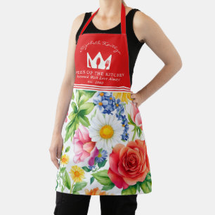 Colorful Floral Pattern Queen of the Kitchen Apron