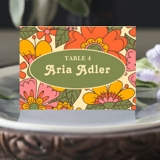 Colorful Floral Pattern Retro Boho 70s Wedding Table Number
