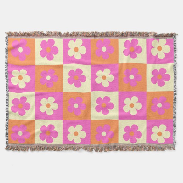 Colorful Floral Pattern Retro BOHO Chic Throw Blanket (Front)