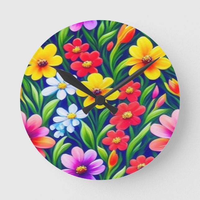 Colorful floral pattern round clock (Front)